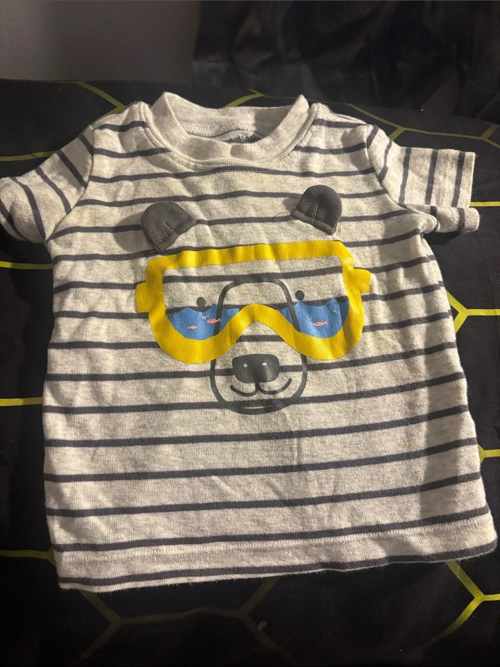 Carter's Gray & Blue Striped Bear Tee with Yellow Goggles